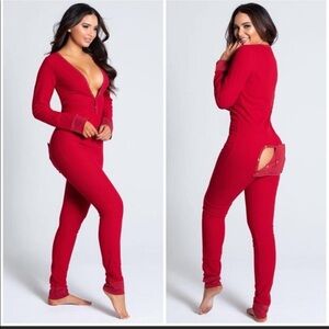 Leg Avenue Red Thermal Onesie with butt back flap